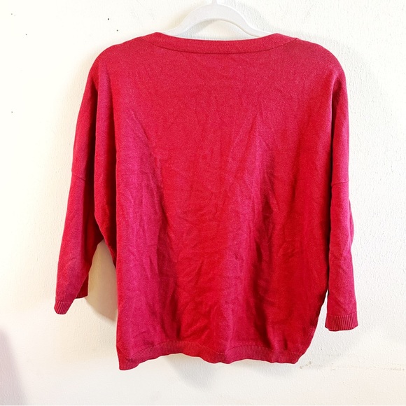 Theory Cardigan Maroon Red V-Neck Button Front Cashmere Blend Knit Sz M EUC - Picture 7 of 9